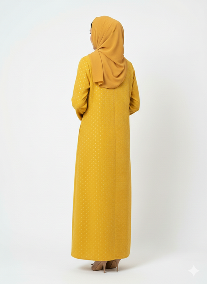 Rizqé Saffron Modest Sunstone Vibrant Yellow Mineral Print Abaya