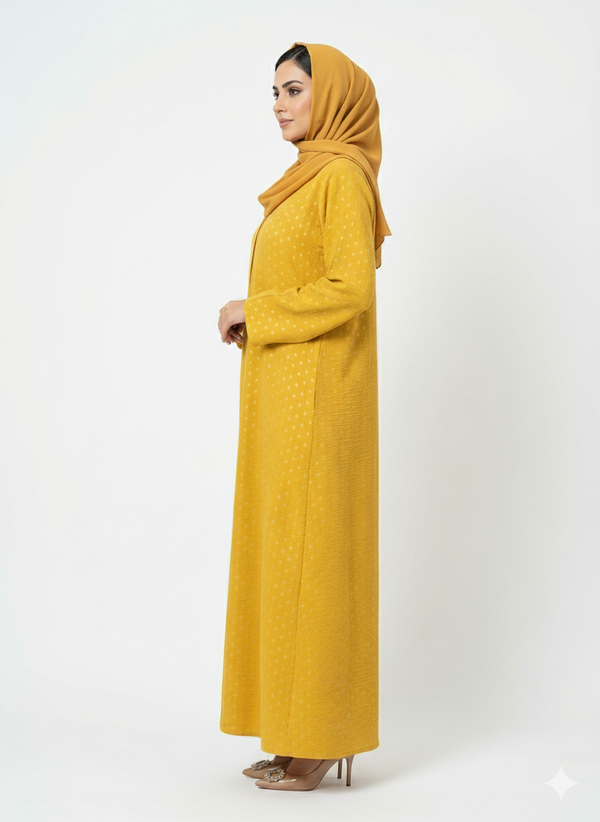 Rizqé Saffron Modest Sunstone Vibrant Yellow Mineral Print Abaya
