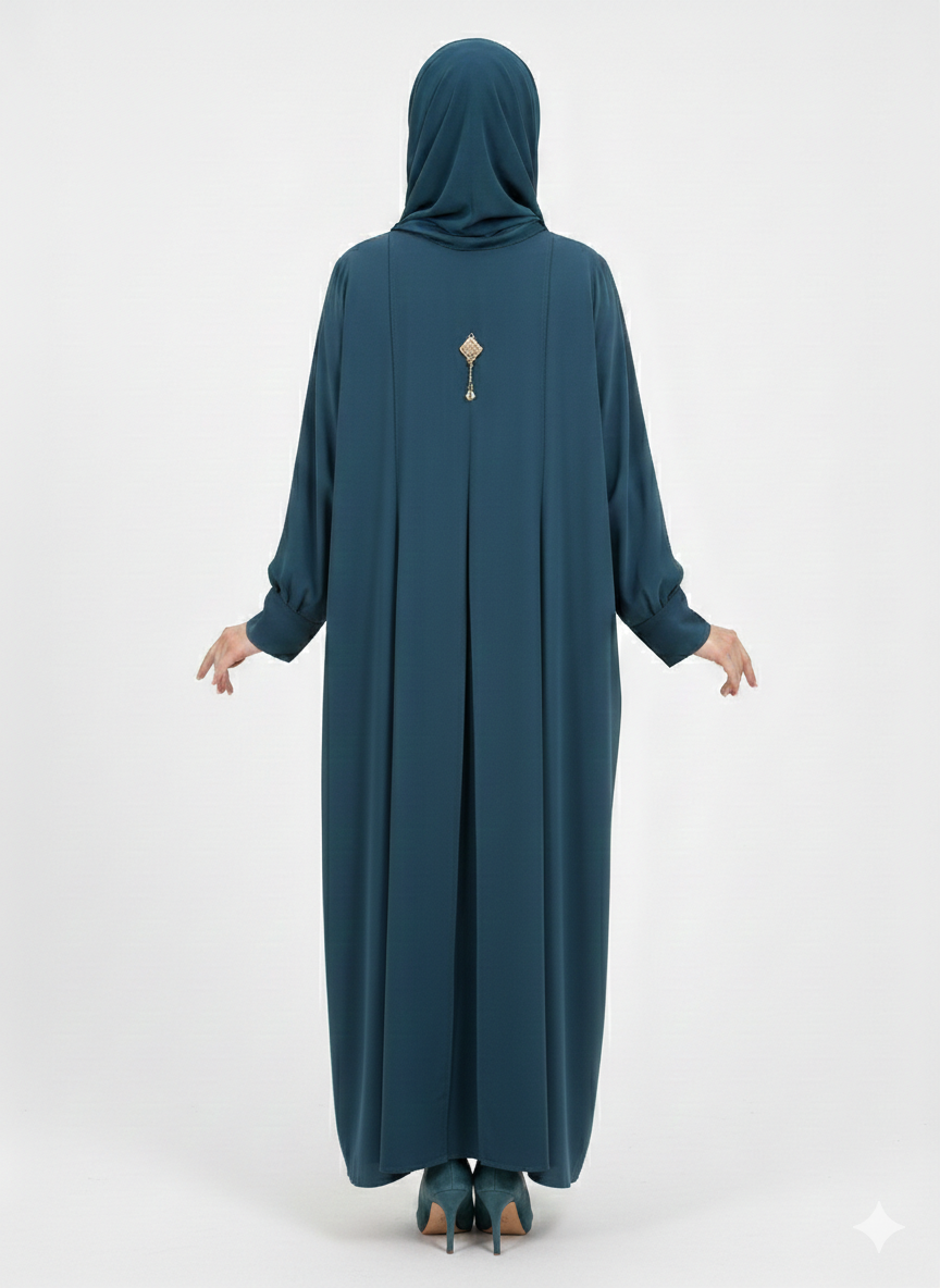 Rizqé Azure Serenity Deep Teal Minimalist Modest Structured Abaya