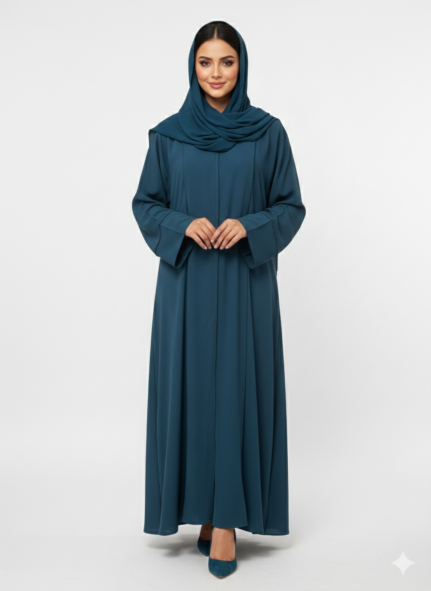 Rizqé Azure Serenity Deep Teal Minimalist Modest Structured Abaya
