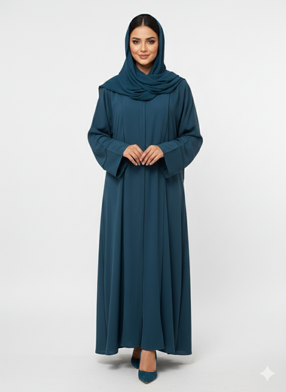Rizqé Azure Serenity Deep Teal Minimalist Modest Structured Abaya