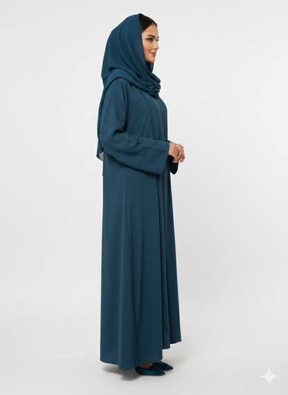 Rizqé Azure Serenity Deep Teal Minimalist Modest Structured Abaya