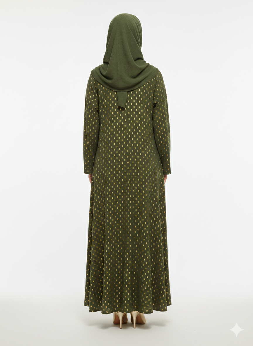 Rizqé Emerald Crest Deep Green Botanical Embroidered Abaya