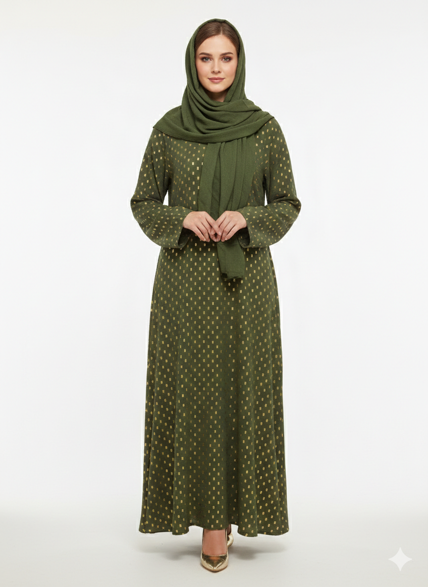 Rizqé Emerald Crest Deep Green Botanical Embroidered Abaya