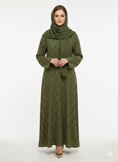 Rizqé Emerald Crest Deep Green Botanical Embroidered Abaya