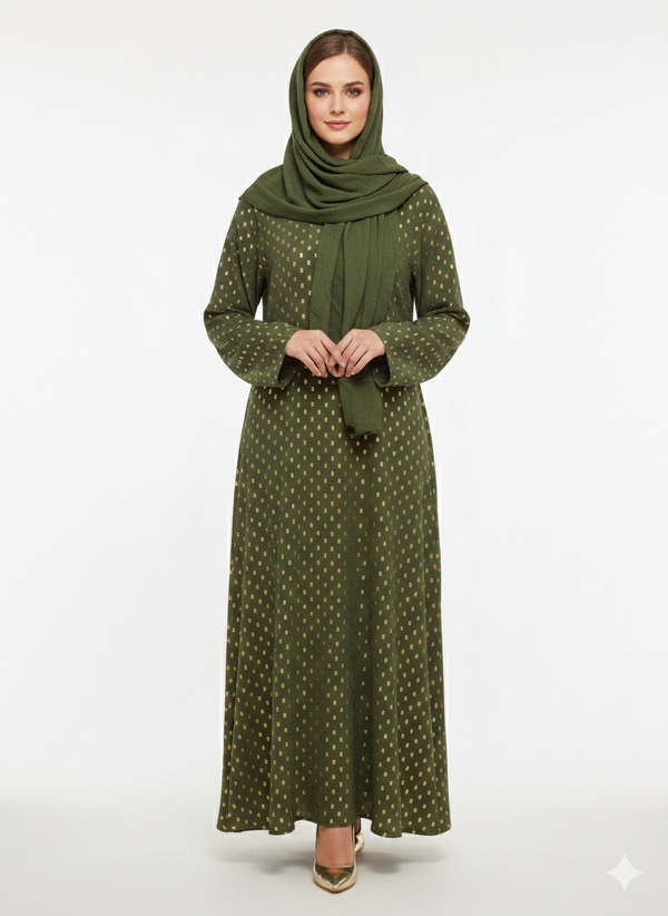 Rizqé Emerald Crest Deep Green Botanical Embroidered Abaya