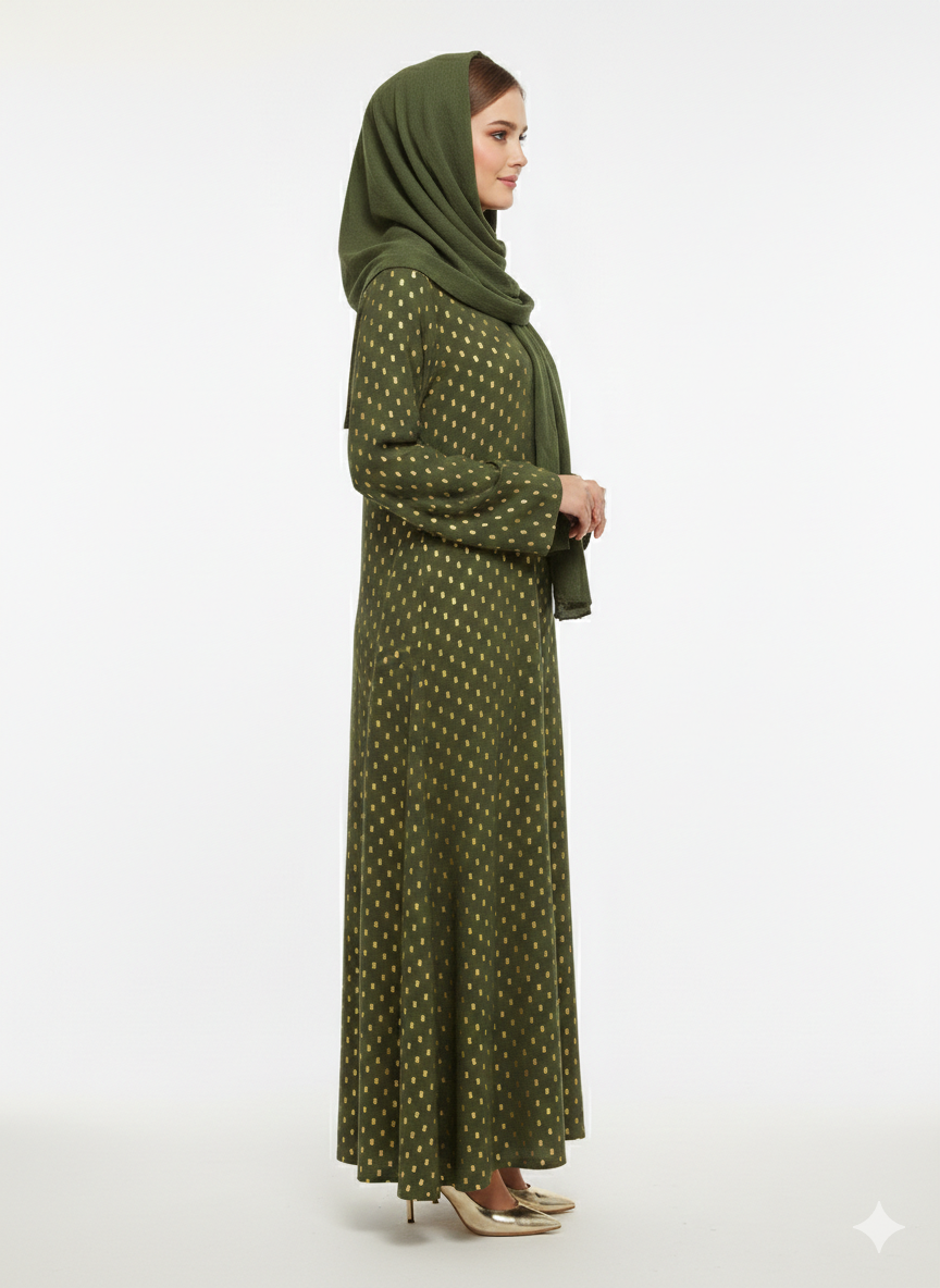 Rizqé Emerald Crest Deep Green Botanical Embroidered Abaya