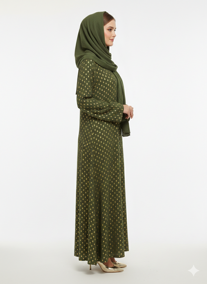 Rizqé Emerald Crest Deep Green Botanical Embroidered Abaya