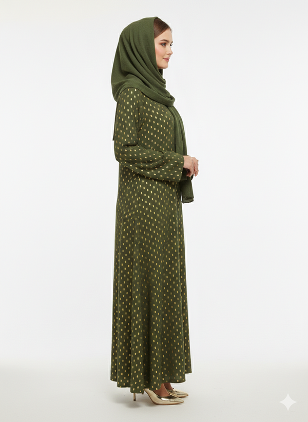 Rizqé Emerald Crest Deep Green Botanical Embroidered Abaya