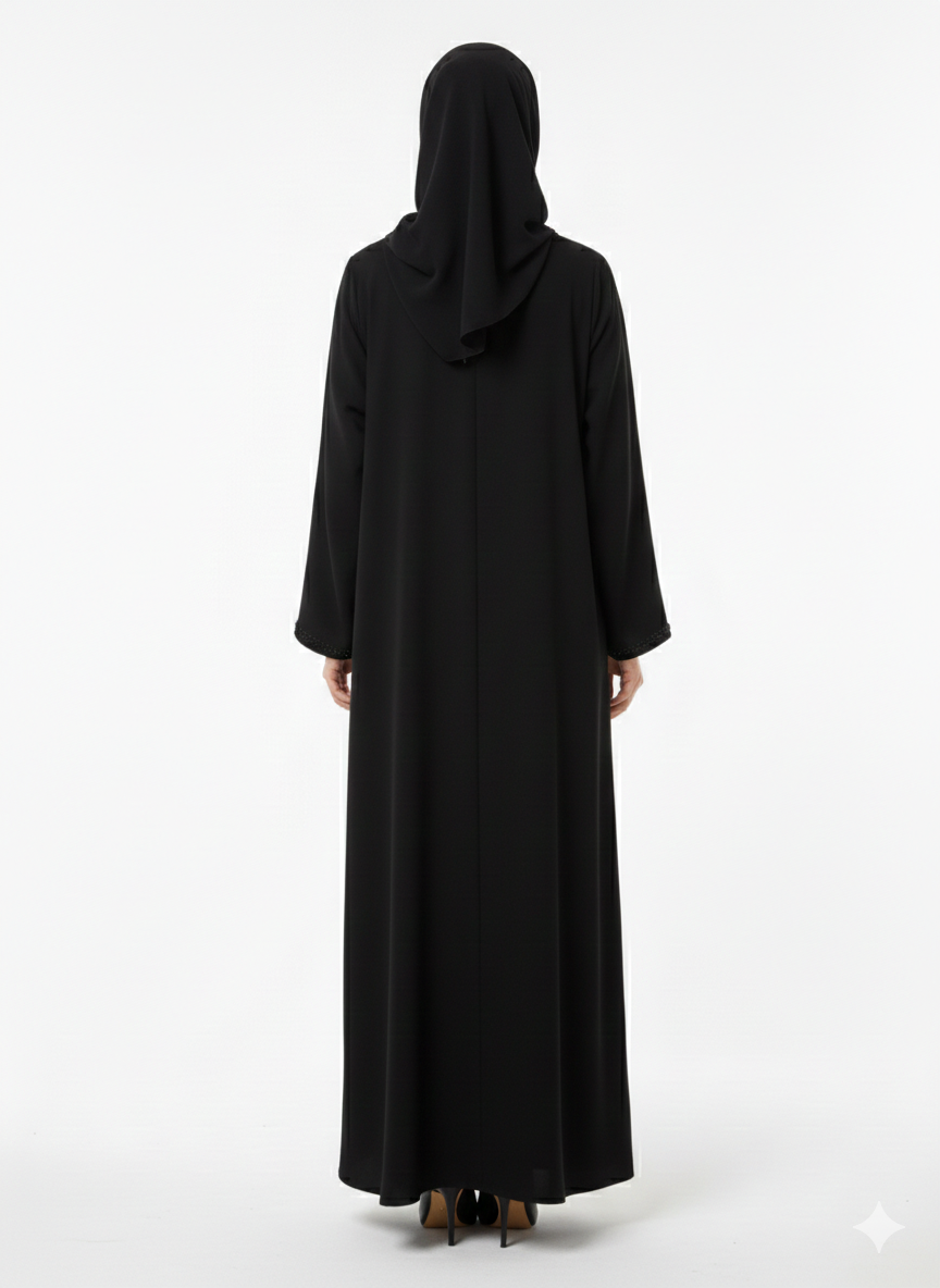 Rizqé Midnight Obsidian Black Hand-Beaded Embellished Modest Abaya