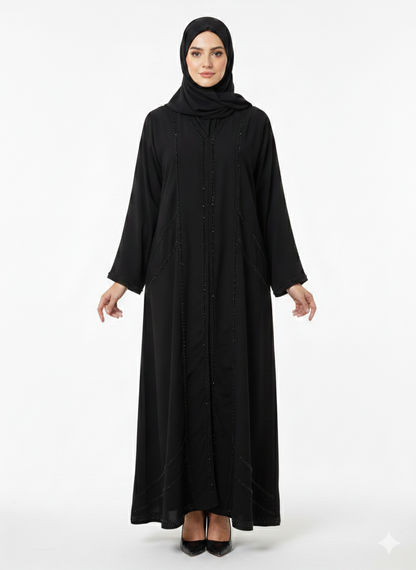 Rizqé Midnight Obsidian Black Hand-Beaded Embellished Modest Abaya