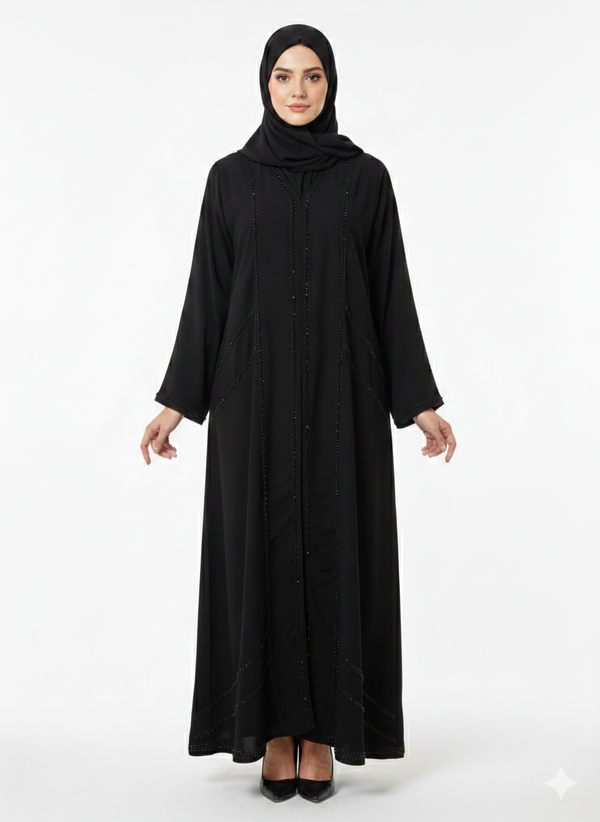 Rizqé Midnight Obsidian Black Hand-Beaded Embellished Modest Abaya