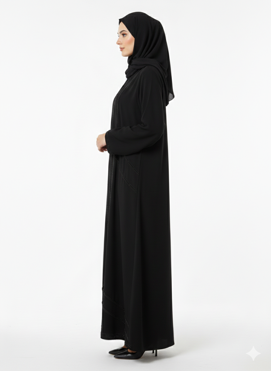 Rizqé Midnight Obsidian Black Hand-Beaded Embellished Modest Abaya