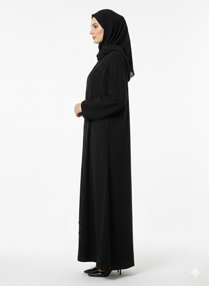 Rizqé Midnight Obsidian Black Hand-Beaded Embellished Modest Abaya