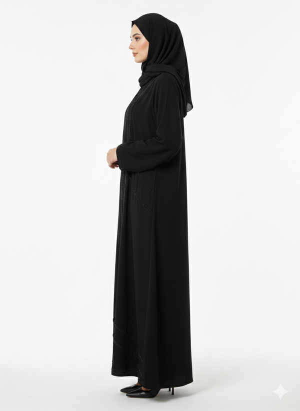 Rizqé Midnight Obsidian Black Hand-Beaded Embellished Modest Abaya