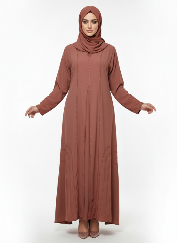 Terracotta Abaya | Premium Nida Modest Dress with Tone-on-Tone Stitching | Rizqé Luxury Fashion