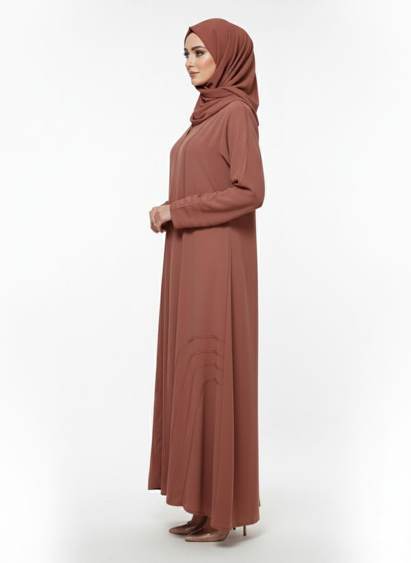 Terracotta Abaya | Premium Nida Modest Dress with Tone-on-Tone Stitching | Rizqé Luxury Fashion