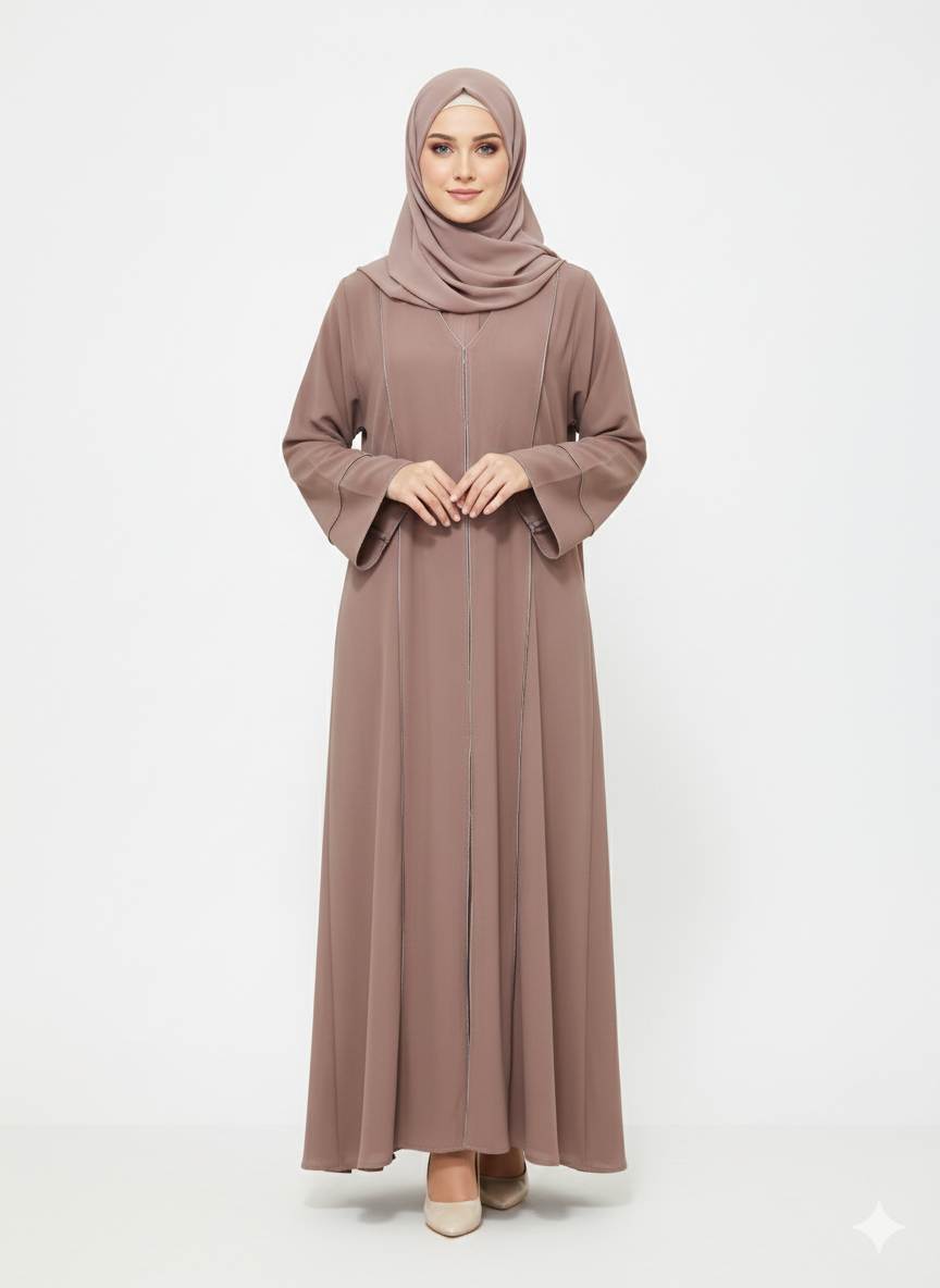 Rizqé Amethyst Mauve Minimalist Structured Panel Modest Abaya