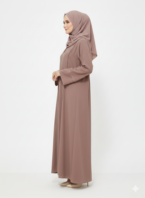 Rizqé Amethyst Mauve Minimalist Structured Panel Modest Abaya