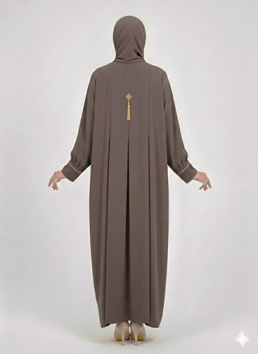 Rizqé Espresso Taupe Minimalist Modest Structured Panel Abaya