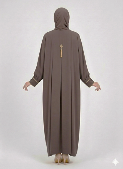 Rizqé Espresso Taupe Minimalist Modest Structured Panel Abaya