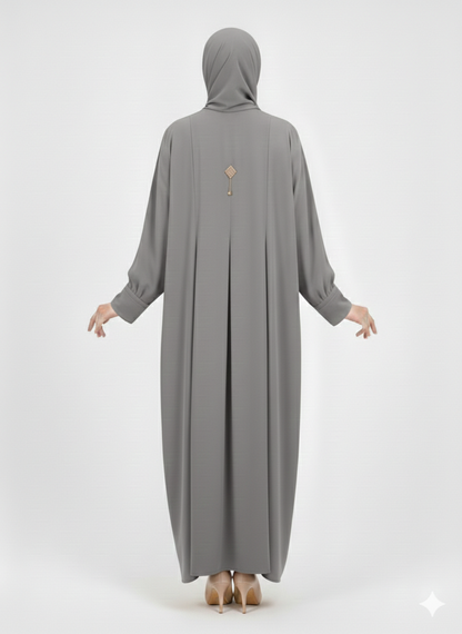 Rizqé Slate Grey Minimalist Modest Structured Panel Abaya