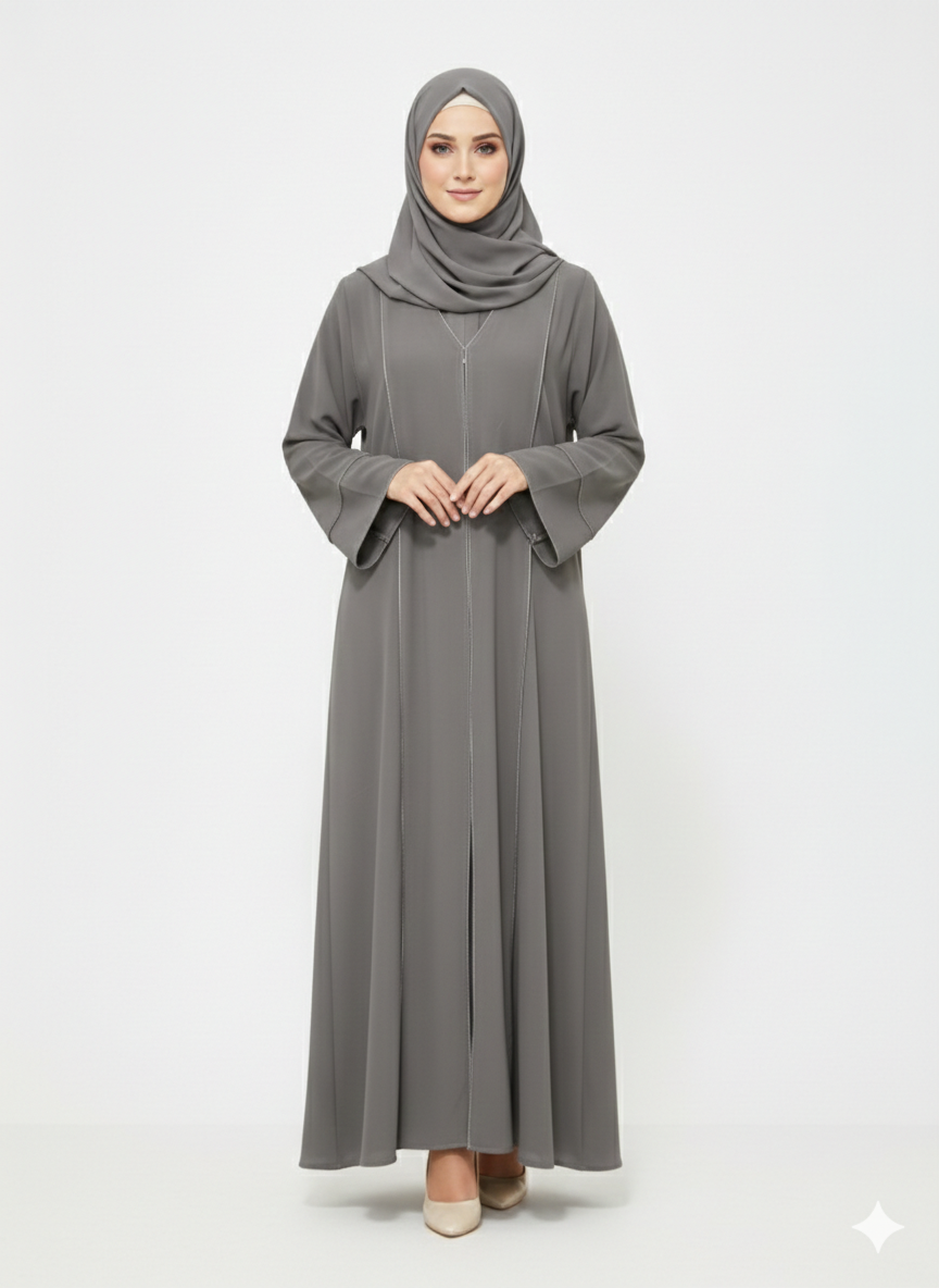 Rizqé Slate Grey Minimalist Modest Structured Panel Abaya