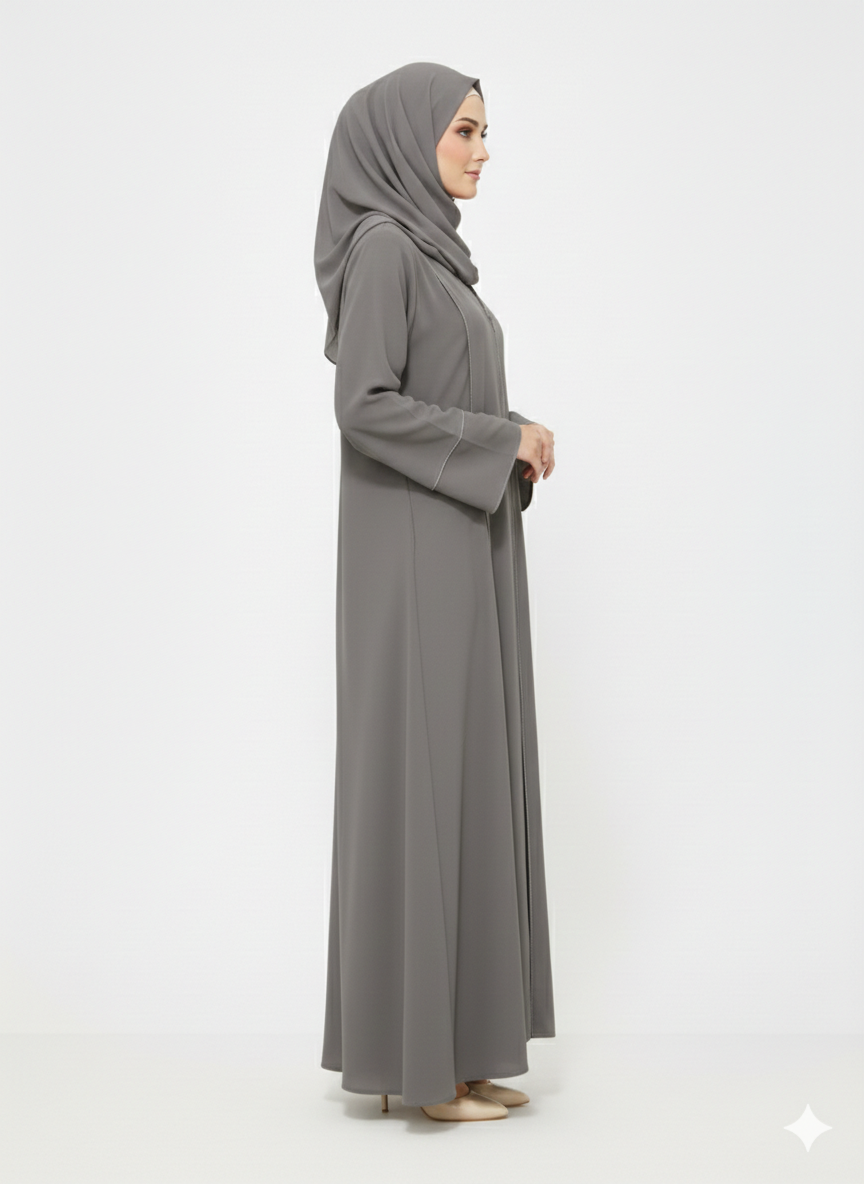 Rizqé Slate Grey Minimalist Modest Structured Panel Abaya