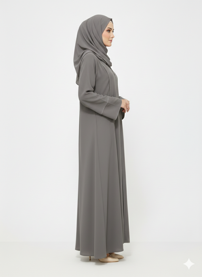 Rizqé Slate Grey Minimalist Modest Structured Panel Abaya