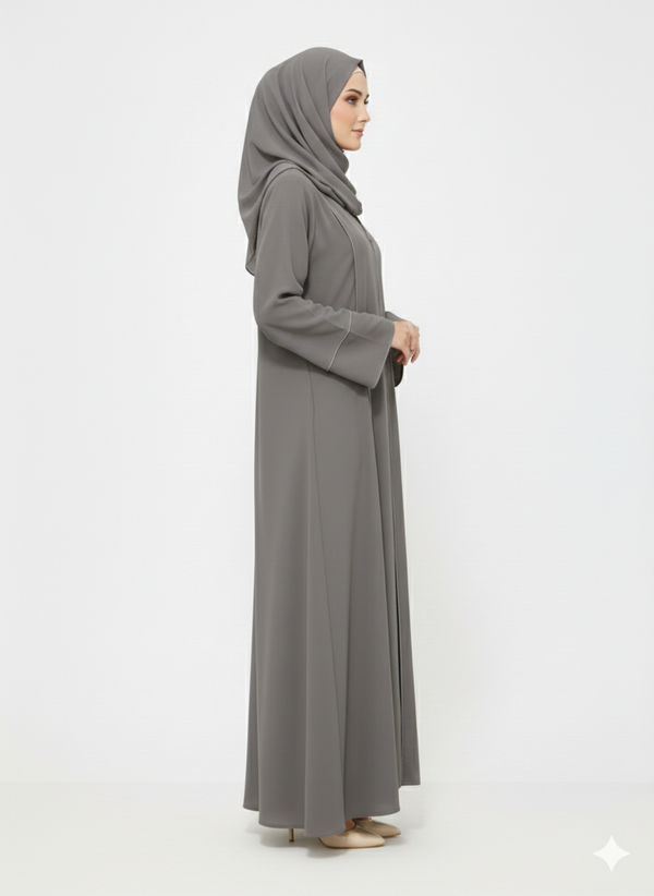 Rizqé Slate Grey Minimalist Modest Structured Panel Abaya