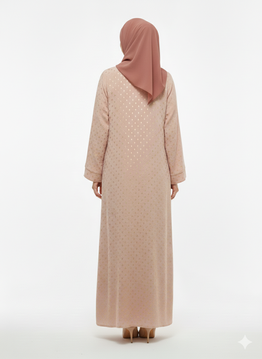 Rizqé Rose Gold Gilded Modest Polka Dot Pink Abaya