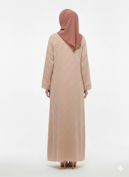 Rizqé Rose Gold Gilded Modest Polka Dot Pink Abaya