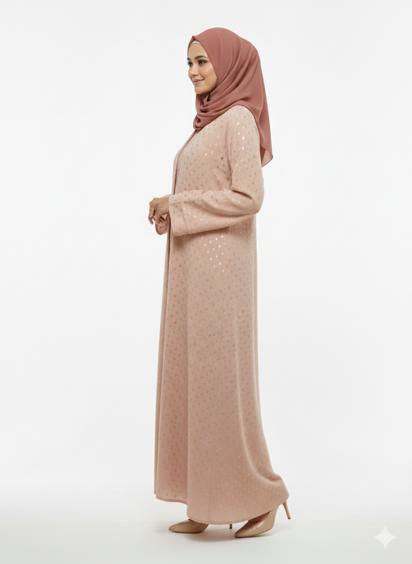 Rizqé Rose Gold Gilded Modest Polka Dot Pink Abaya
