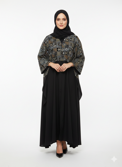 Rizqé Iconic Velvet-Top Farasha Embroidered Nida Abaya
