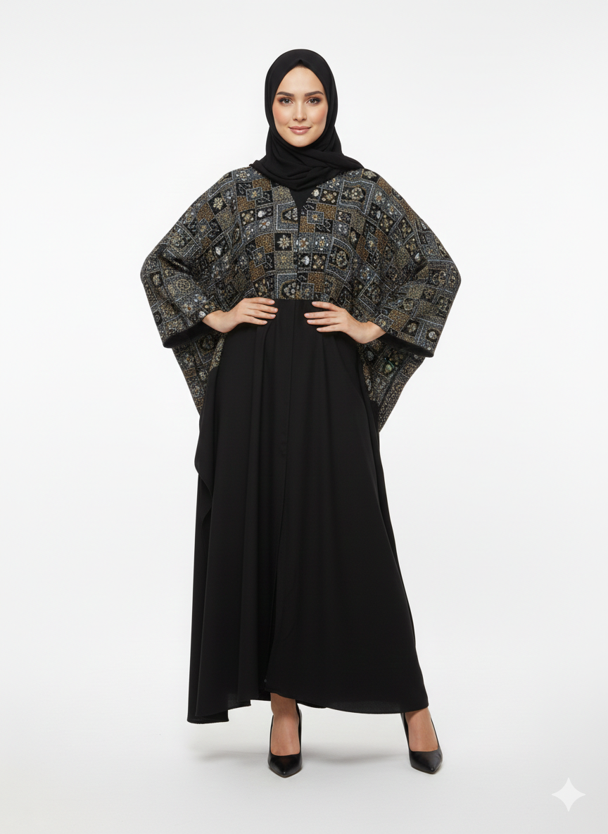 Rizqé Iconic Velvet-Top Farasha Embroidered Nida Abaya