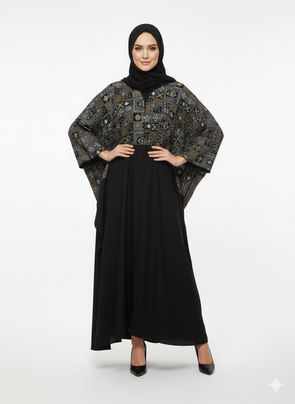 Rizqé Iconic Velvet-Top Farasha Embroidered Nida Abaya