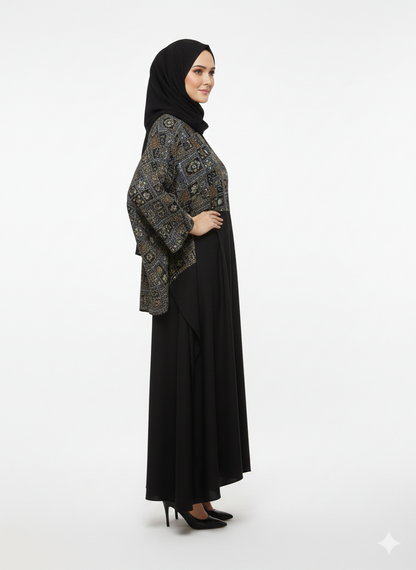 Rizqé Iconic Velvet-Top Farasha Embroidered Nida Abaya