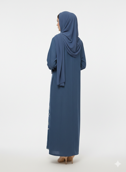 Rizqé Azure Grove Blue Kimono-Style Embroidered Abaya
