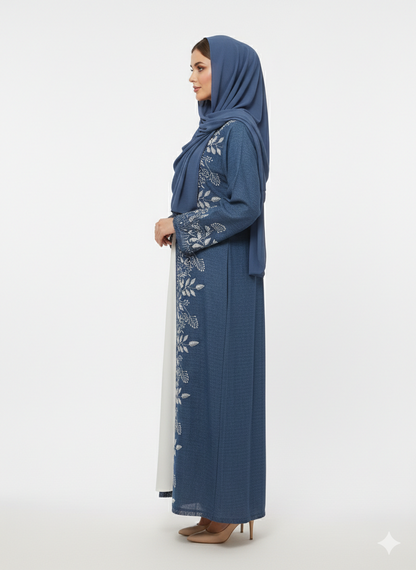 Rizqé Azure Grove Blue Kimono-Style Embroidered Abaya
