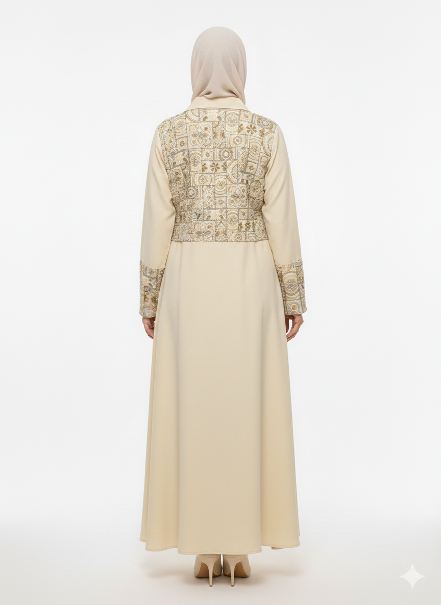 Rizqé Sandstone Heritage Beige Embroidered Abaya
