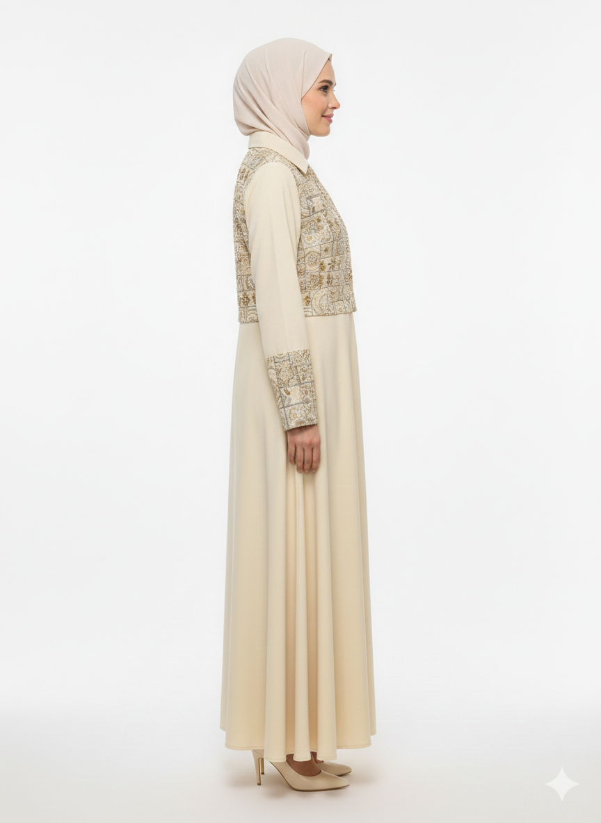 Rizqé Sandstone Heritage Beige Embroidered Abaya