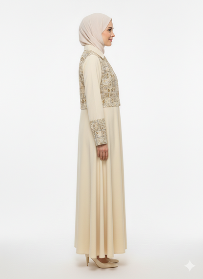 Rizqé Sandstone Heritage Beige Embroidered Abaya