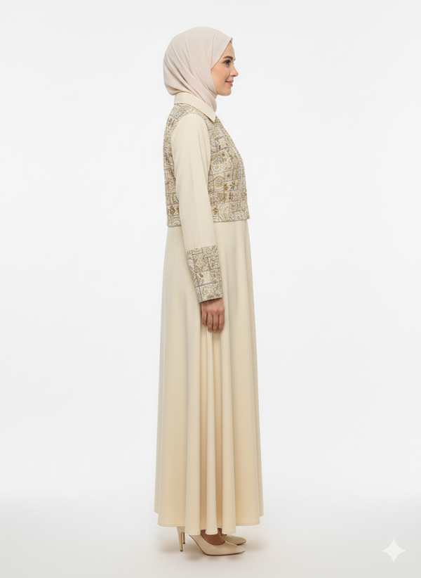 Rizqé Sandstone Heritage Beige Embroidered Abaya