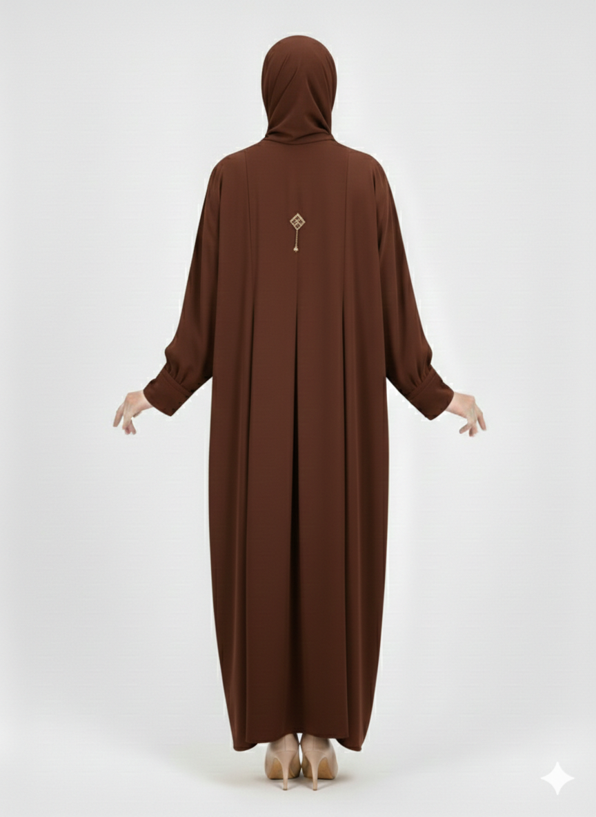 Rizqé Deep Cocoa Minimalist Structured Modest Panel Abaya