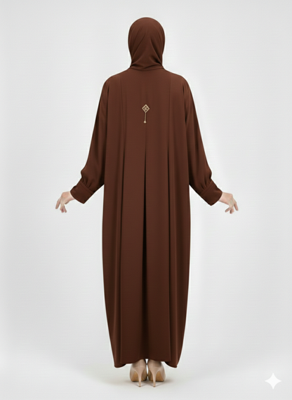 Rizqé Deep Cocoa Minimalist Structured Modest Panel Abaya