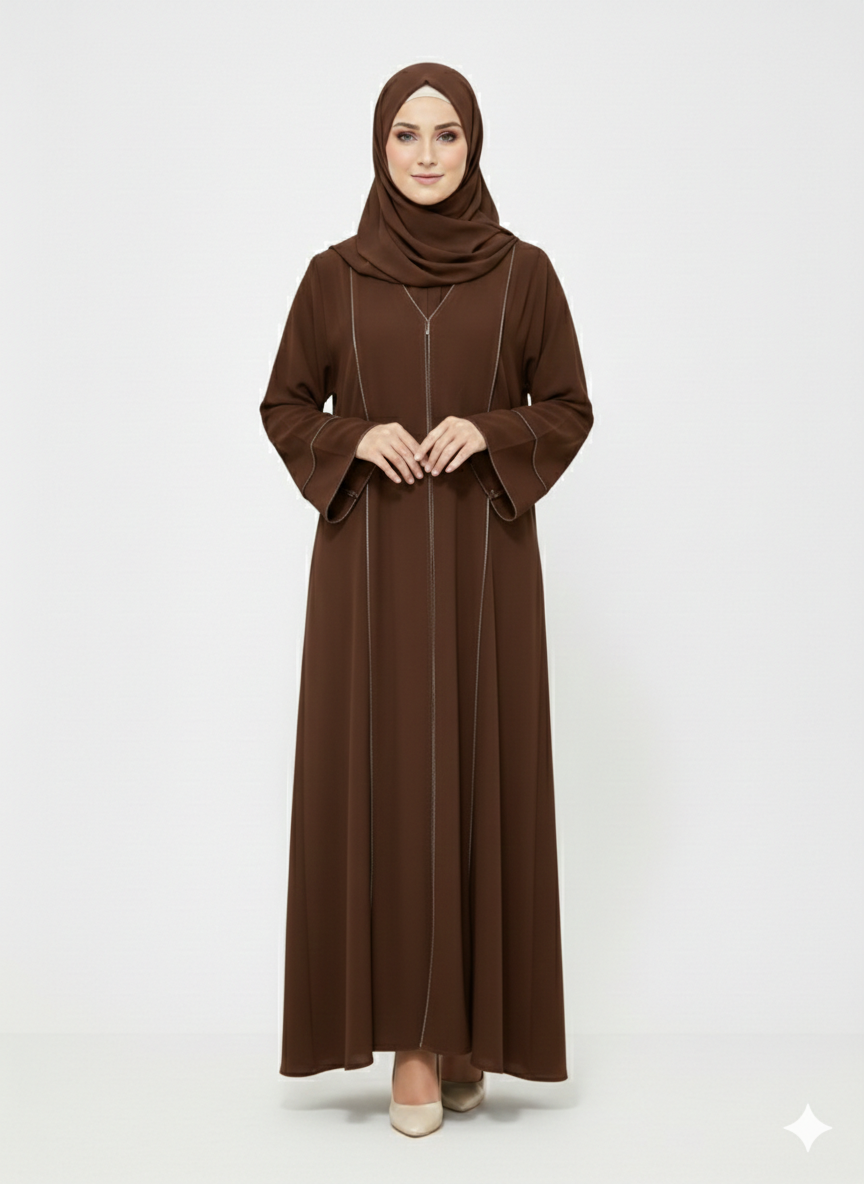 Rizqé Deep Cocoa Minimalist Structured Modest Panel Abaya