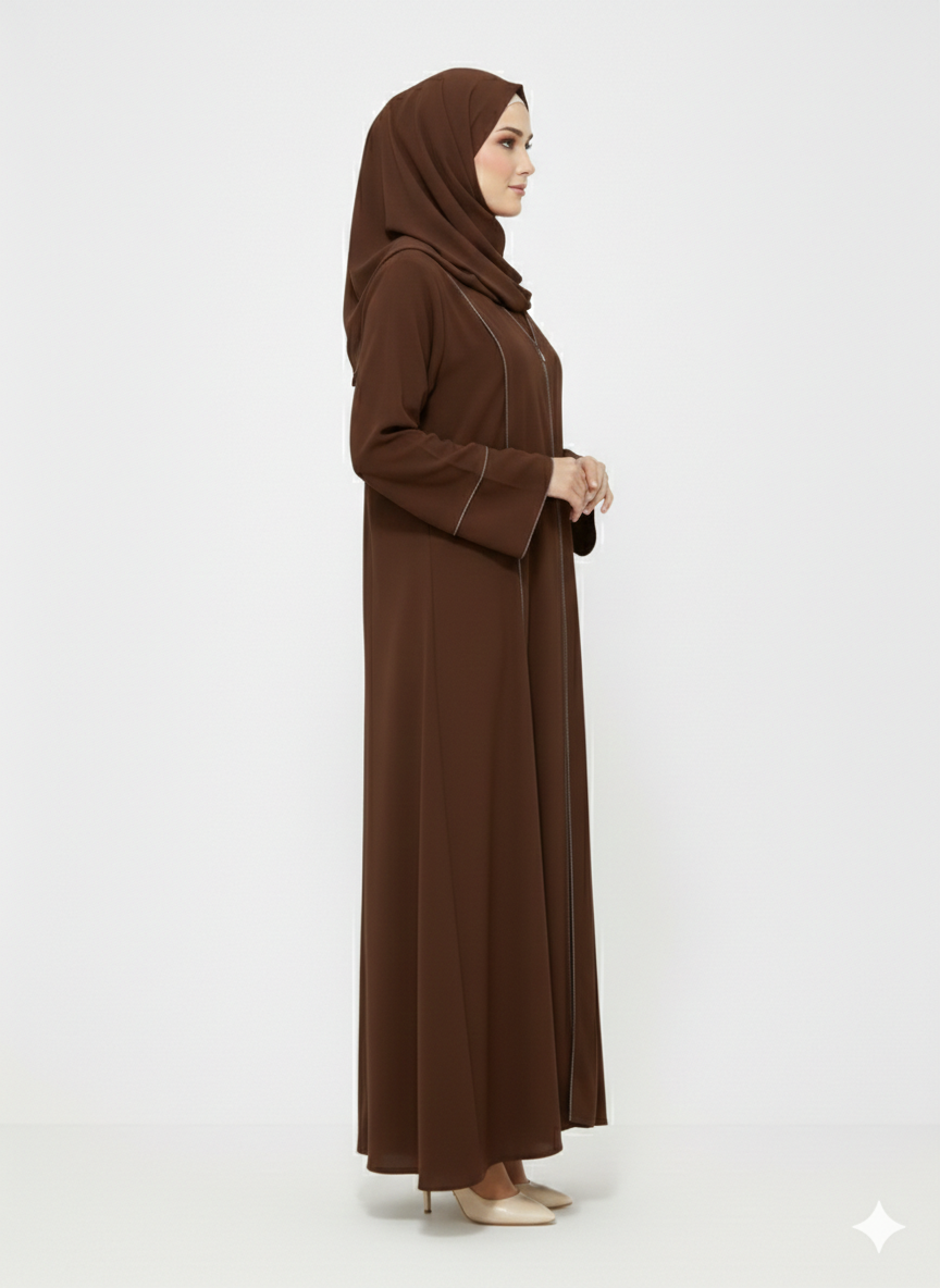 Rizqé Deep Cocoa Minimalist Structured Modest Panel Abaya