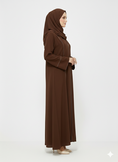 Rizqé Deep Cocoa Minimalist Structured Modest Panel Abaya