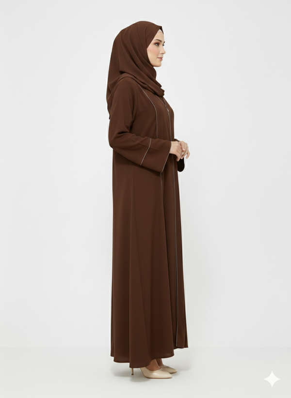Rizqé Deep Cocoa Minimalist Structured Modest Panel Abaya