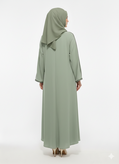 Rizqé Sage Serenity Light Green Minimalist Trim Modest Abaya